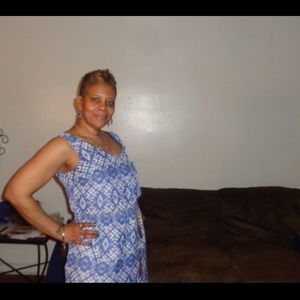 Blue and white sleeveless dress